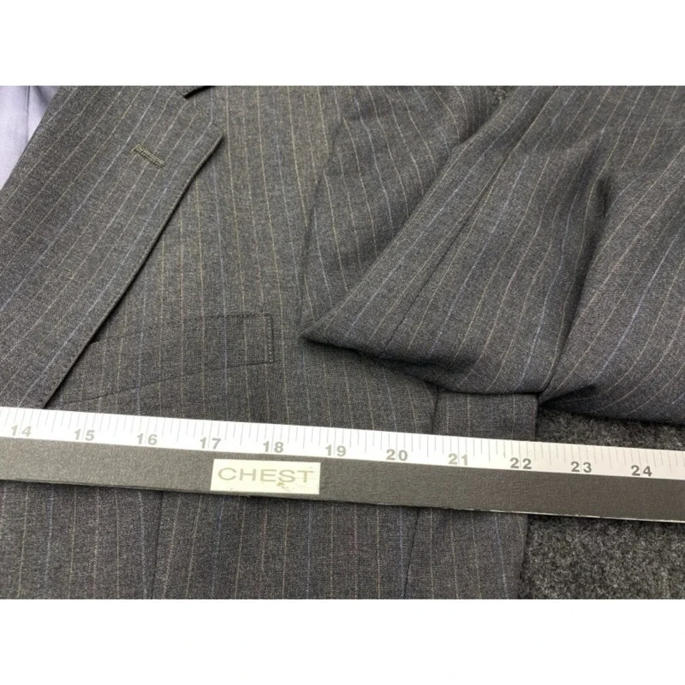 Austin Reed Pinstripe Blazer Men Size 46L Charcoal Grey Wool Blend Two Button
